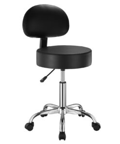 VEVOR regulējams grozāms krēsls ar atzveltni, PU āda, 204 kg ietilpība, klusi riteņi, salonam, klīnikai, tetovējumiem, melns