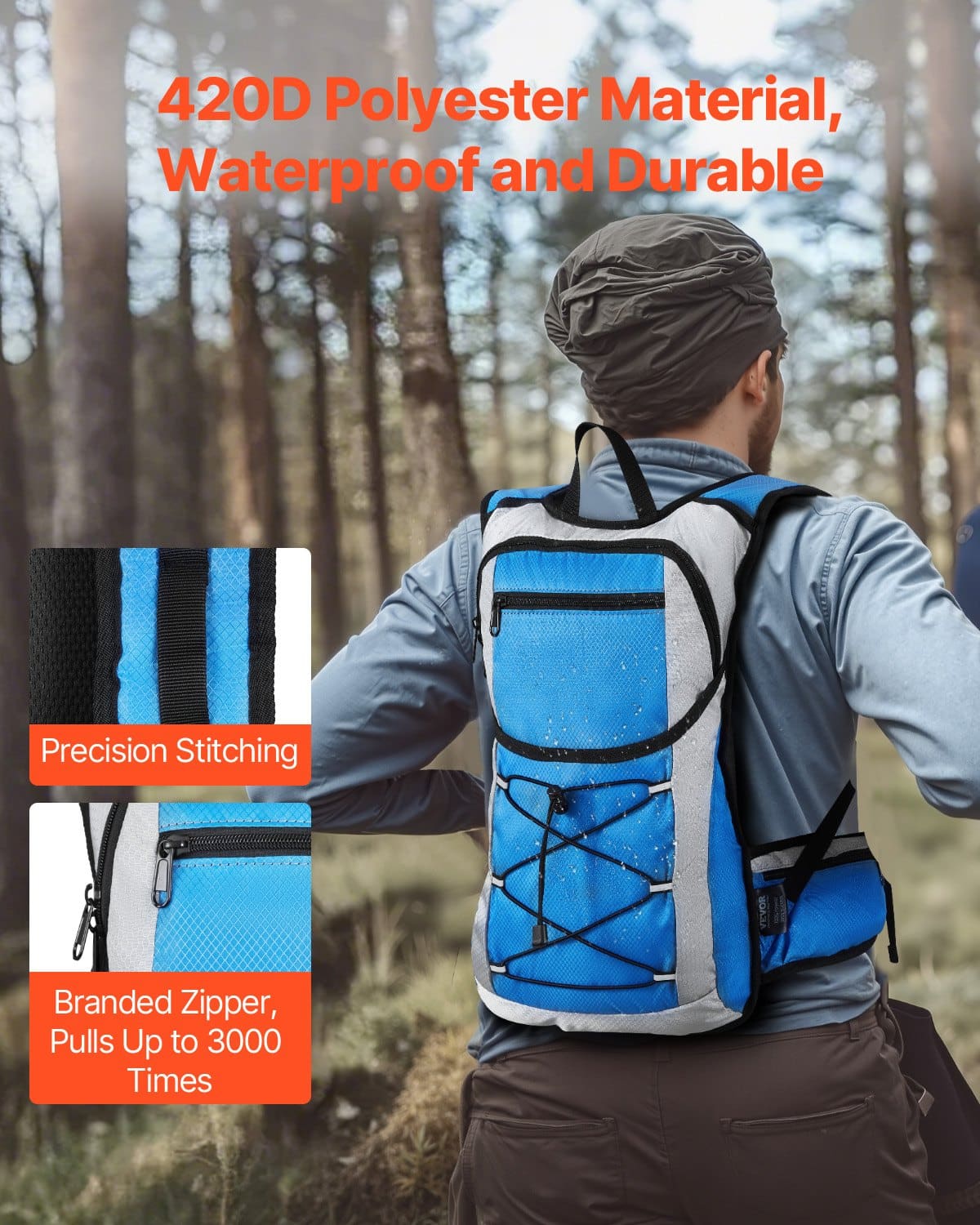 VEVOR 15L Hydration Backpack with 3L TPU Water Bladder – Waterproof Insulated Pack for Hiking, Running, Cycling, Camping - Зображення 4