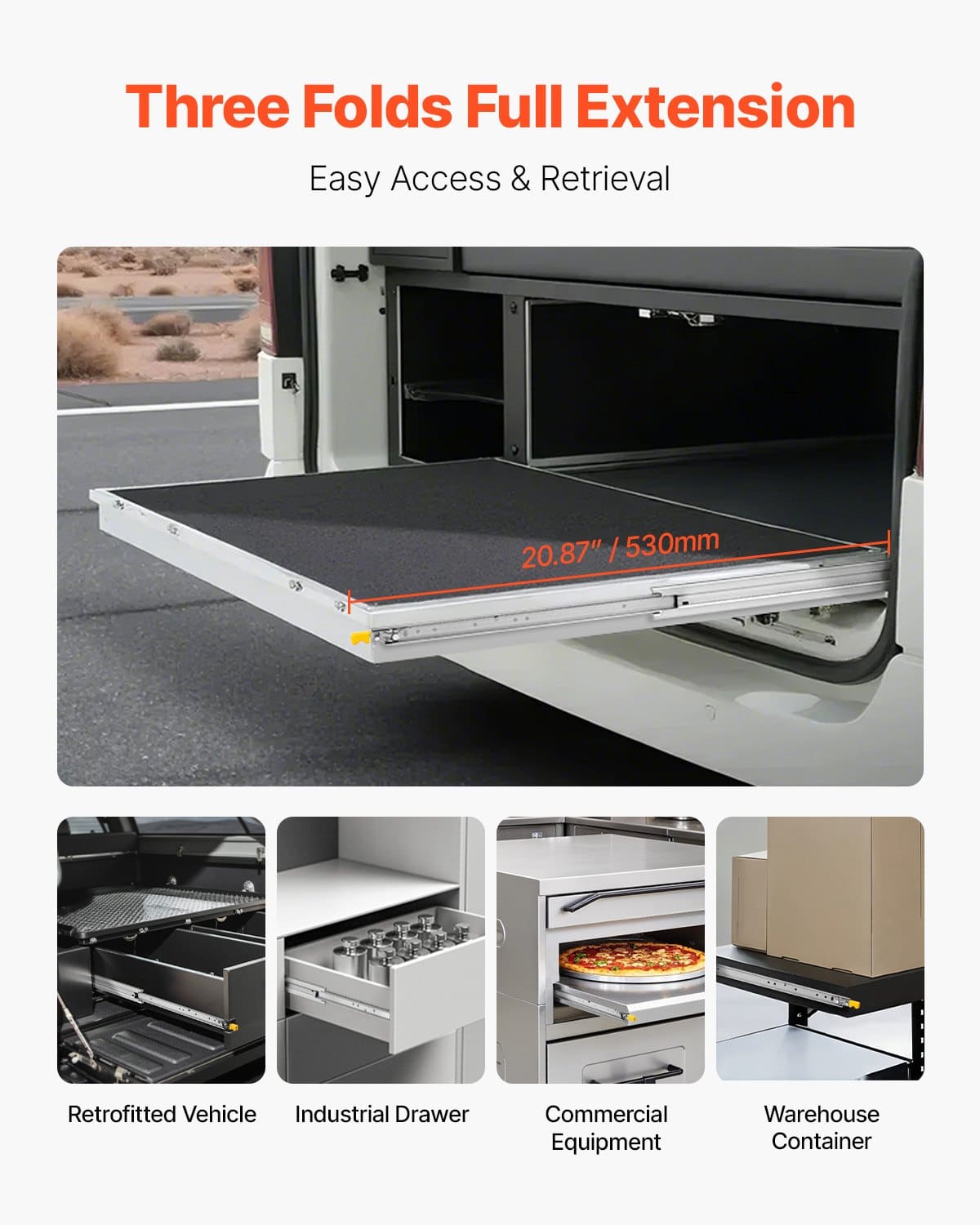 VEVOR Heavy-Duty Locking Drawer Slides, 1 Pair, Full Extension, 530mm, 500kg Load, Ball Bearing, Side Mount, Quiet Design - Image 5