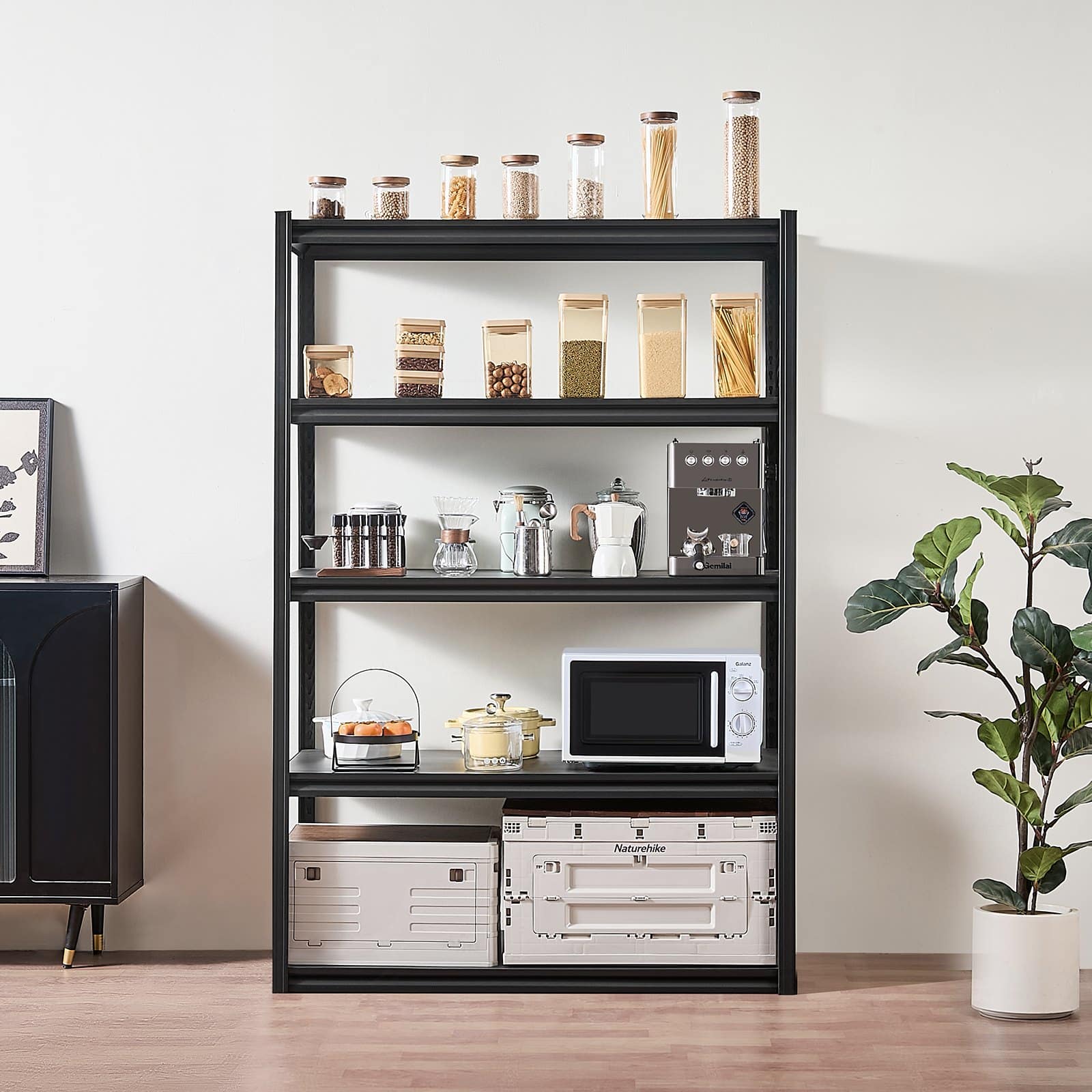 VEVOR 5-Tier Adjustable Metal Storage Shelves, 1360 kg Load, 61x122x183 cm, Garage/Warehouse Utility Rack, Black — attēls 8