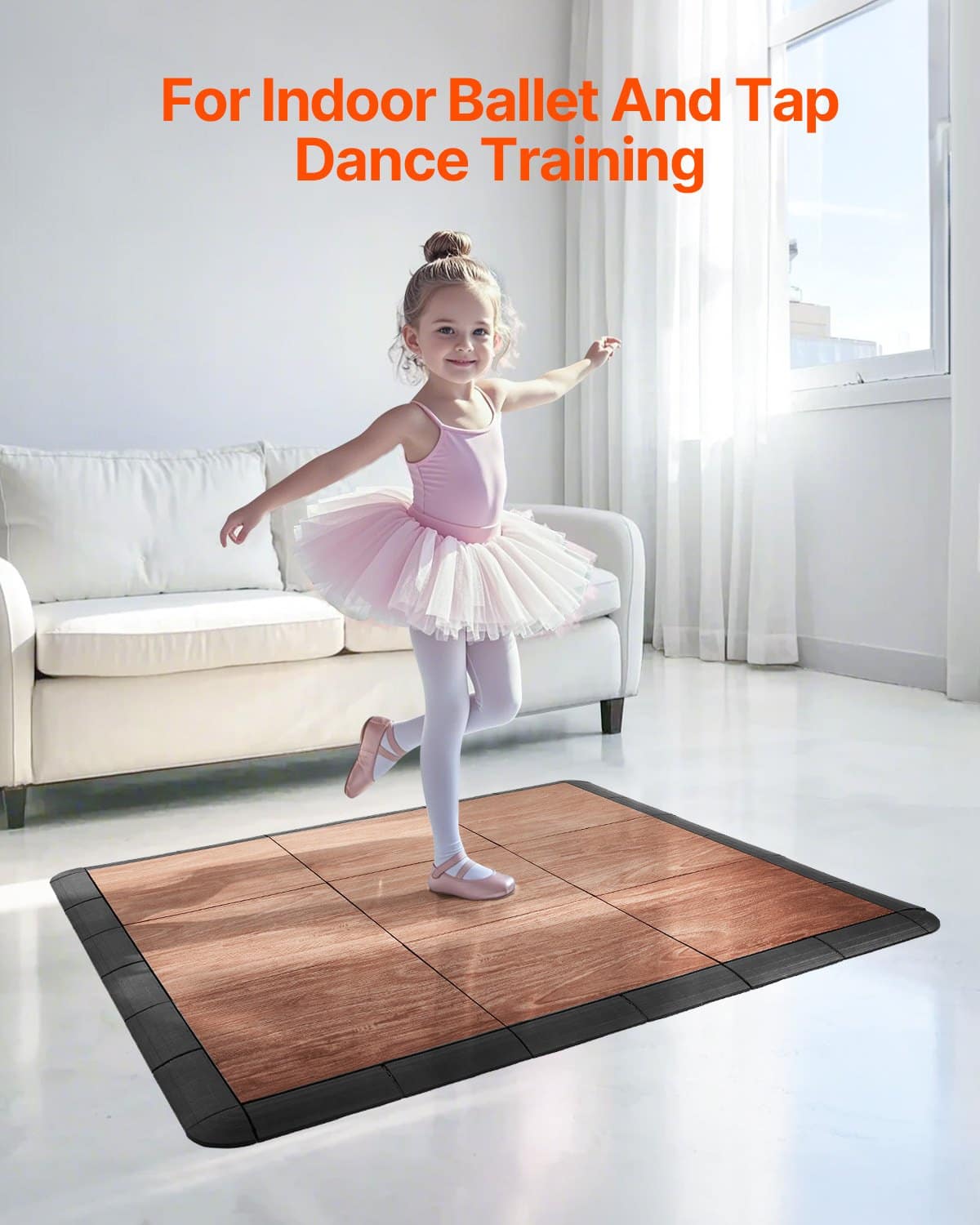 VEVOR 52-Piece Interlocking Dance Floor Tiles, 31.5x31.5cm Oak Grain, Cushioned & Waterproof Practice Mat, 4.83 m² Coverage - Image 2