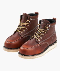 VEVOR Men's Steel Toe Work Boots, EU Size 43, Waterproof, Slip-Resistant, Lightweight Safety Boots for Construction, Brown