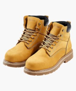 VEVOR Steel Toe Waterproof Work Boots for Men, UK 10, Slip-Resistant, Lightweight, Breathable, Brown Yellow, for Construction & Industry