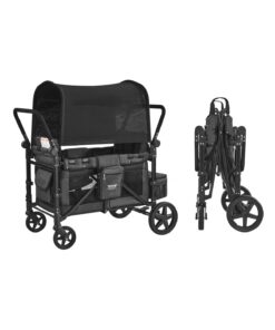 VEVOR 4-Seater Collapsible Wagon Stroller with Canopy, Push/Pull Handle, Safety Harness, 150kg Load, Dark Gray & Black