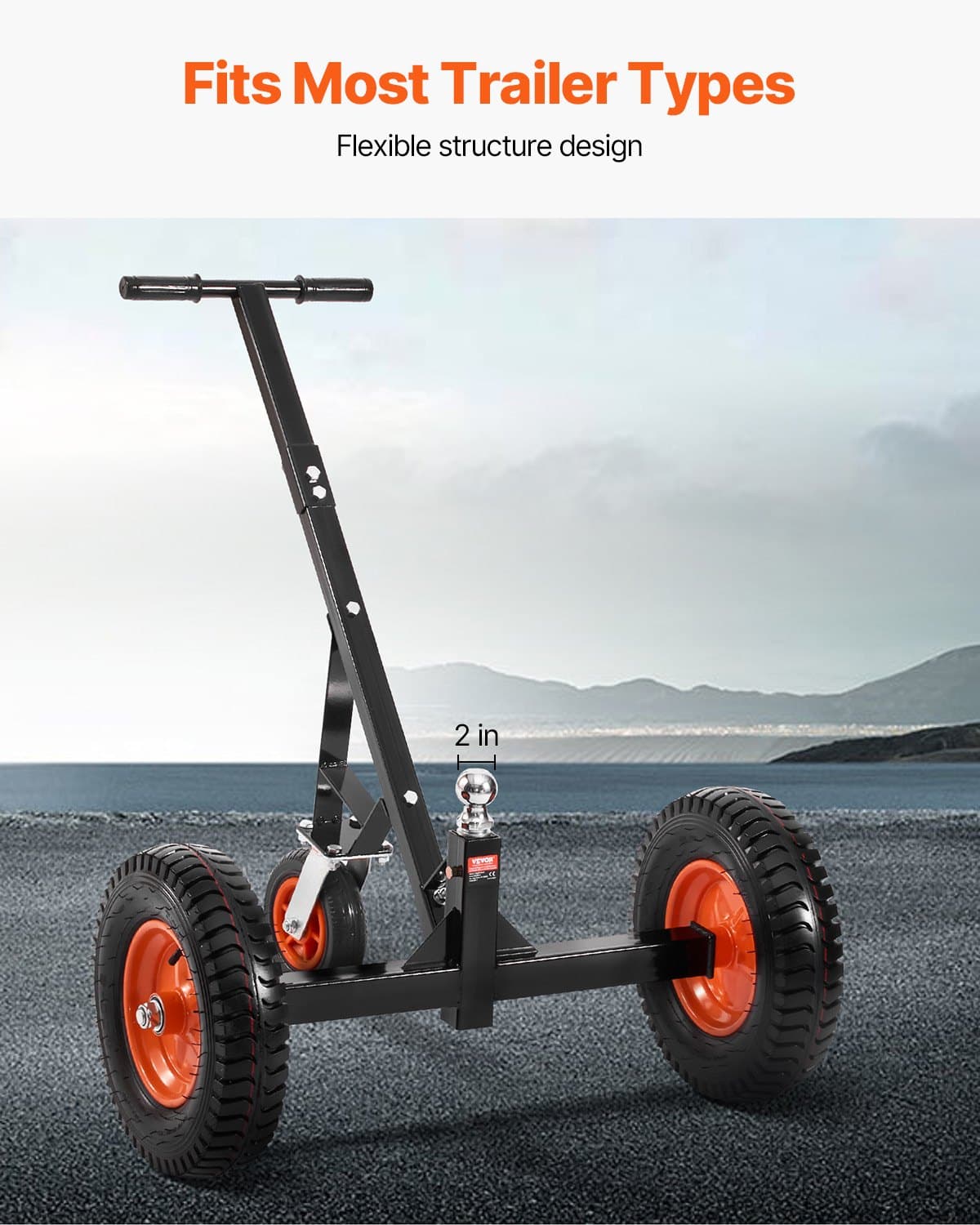 VEVOR Trailer Dolly 544 kg Capacity, Carbon Steel Tow Mover with 50 mm Ball, 38.6 cm Pneumatic Tires for RV & Boat Trailers — изображение 3