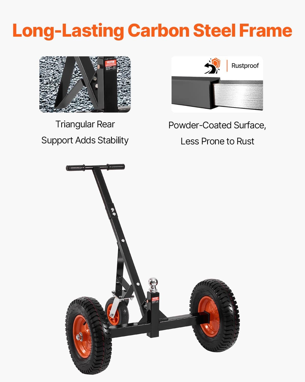 VEVOR Trailer Dolly 544 kg Capacity, Carbon Steel Tow Mover with 50 mm Ball, 38.6 cm Pneumatic Tires for RV & Boat Trailers — изображение 5
