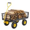 VEVOR smagās kravas tērauda dārza rati, 408kg ietilpība, 2-in-1 vagons ar 25.4cm riepām, sieta malas, grozāms rokturis