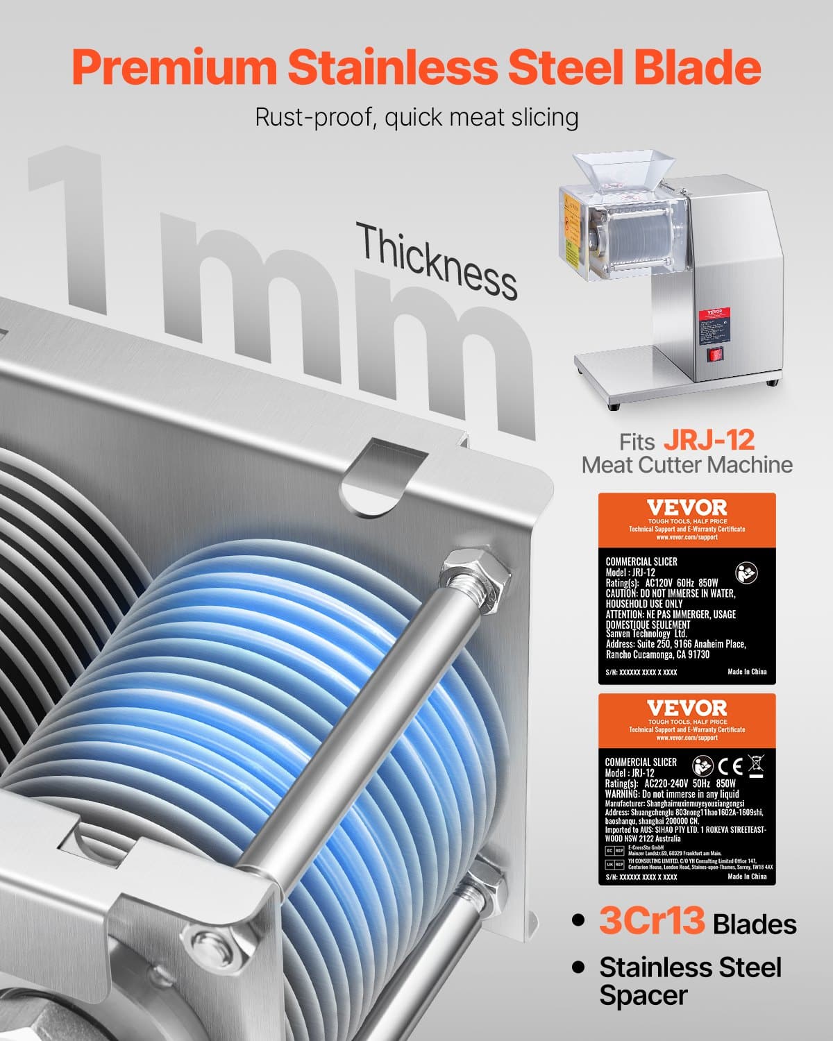 VEVOR 5 mm Stainless Steel Blade Set for SJY-DQ90 Commercial Meat Cutter – Slicer for Boneless Meat & Soft Vegetables — attēls 2