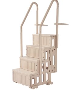 VEVOR 4-pakāpju baseina kāpnes ar dubultiem rokturiem, neslīdošas, līdz 181 kg, 122–137 cm dziļiem baseiniem, bēšas