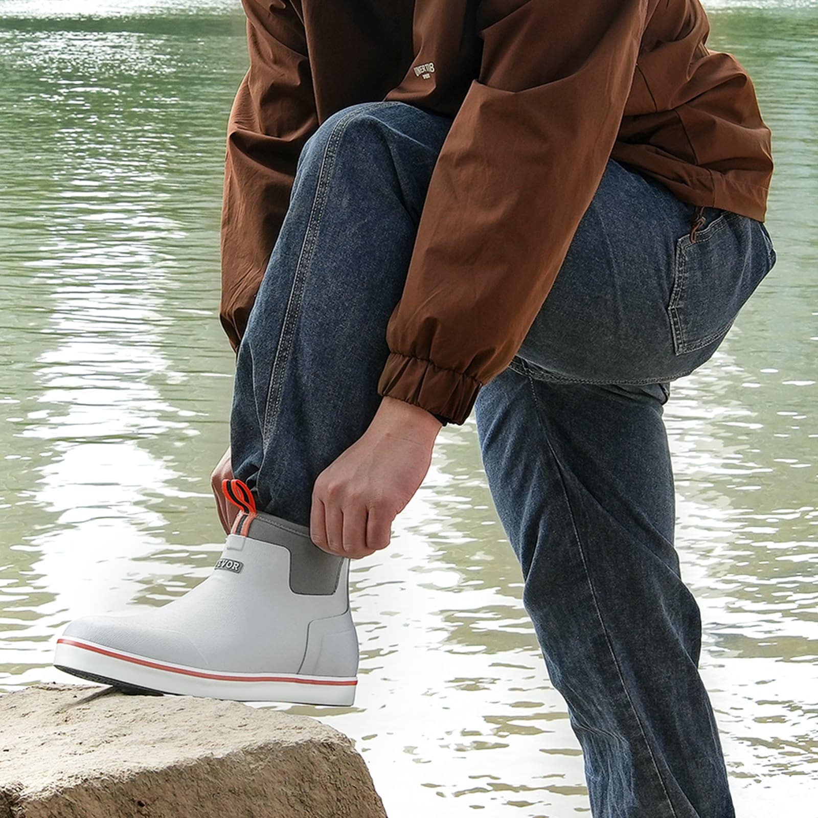 VEVOR Men's Waterproof Rubber Deck Boots, Insulated Anti-Slip Ankle Work Shoes for Fishing, Farming, Size 44.5 EU — attēls 8