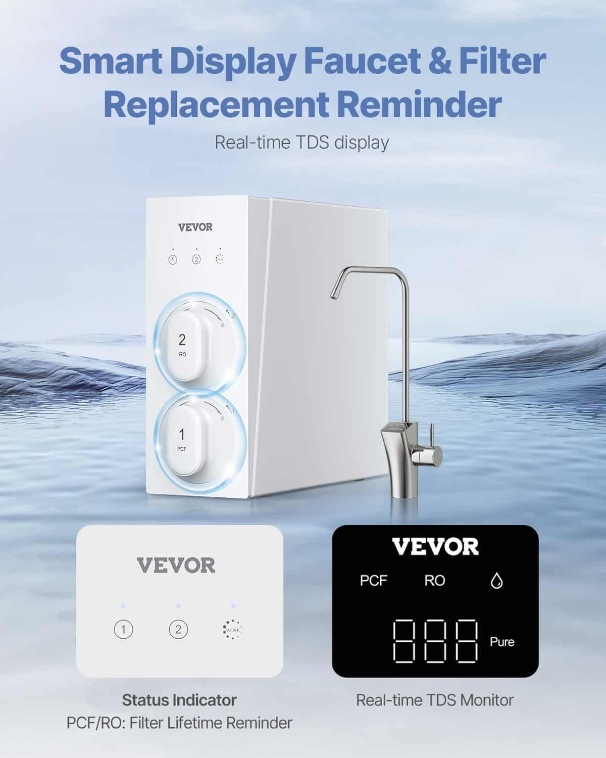 VEVOR 600 GPD 8-Stage Tankless Reverse Osmosis Water Filter System with Smart Display Faucet, Under Sink, NSF Certified – Paveikslėlis 6
