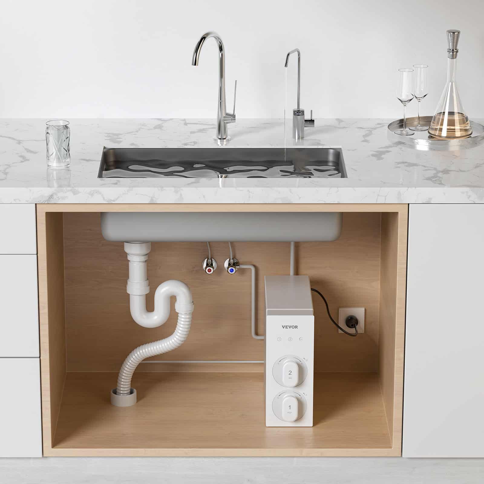 VEVOR 600 GPD 8-Stage Tankless Reverse Osmosis Water Filter System with Smart Display Faucet, Under Sink, NSF Certified – Paveikslėlis 8