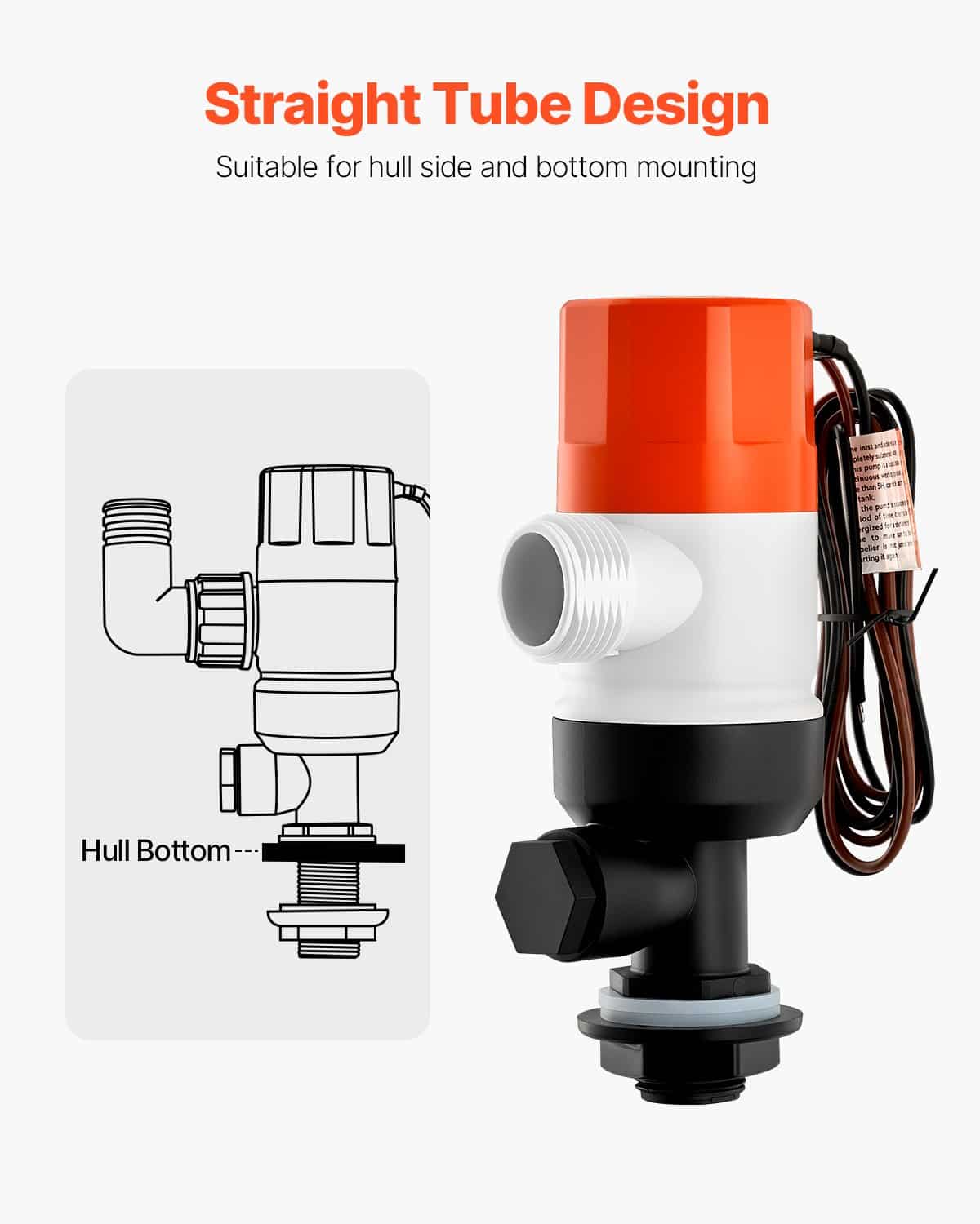 VEVOR 12V Livewell Pump for Boats, 32 L/min Aerator with Dual Inlets, ABS Housing, Removable Motor, for Fresh/Salt Water - Зображення 3