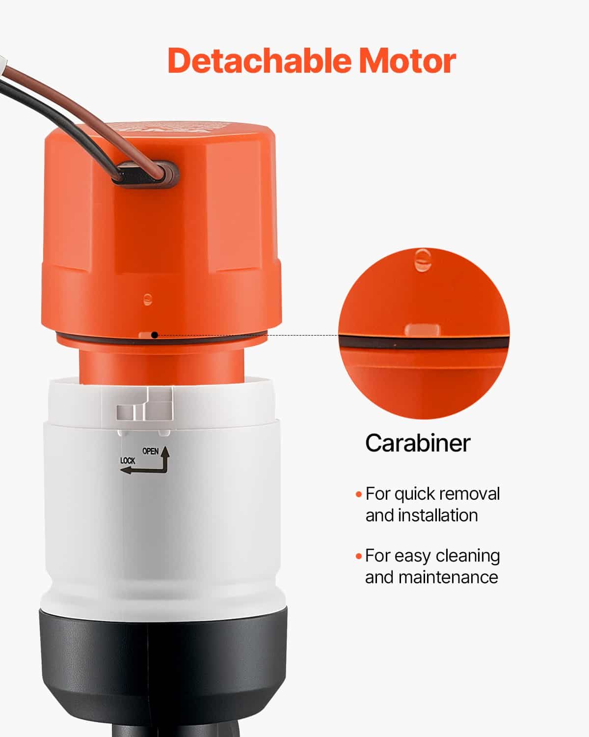 VEVOR 12V Livewell Pump for Boats, 32 L/min Aerator with Dual Inlets, ABS Housing, Removable Motor, for Fresh/Salt Water - Зображення 6