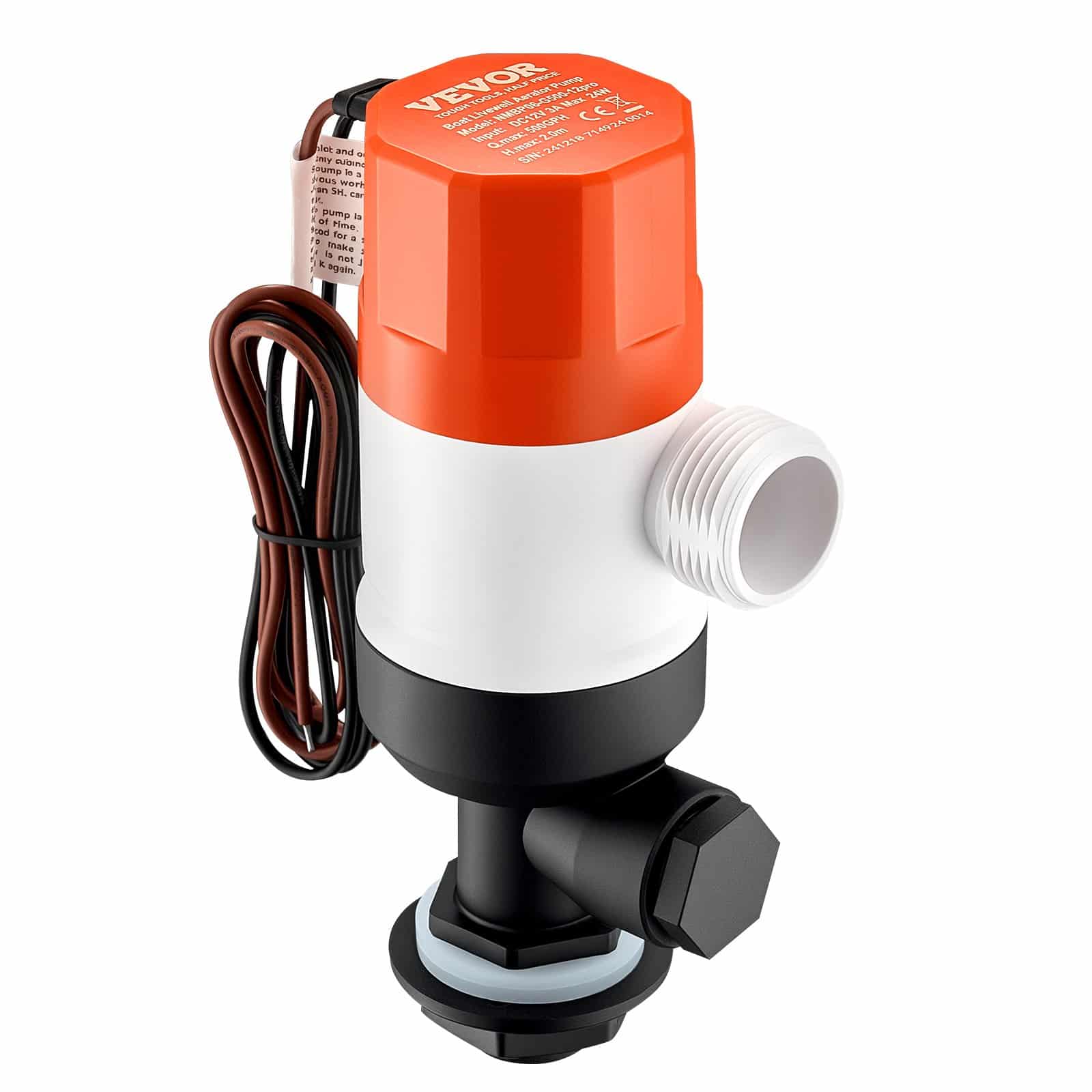 VEVOR 12V Livewell Pump for Boats, 32 L/min Aerator with Dual Inlets, ABS Housing, Removable Motor, for Fresh/Salt Water - Зображення 12