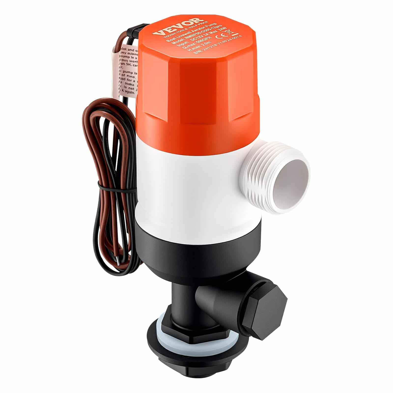 VEVOR 12V Livewell Pump for Boats, 32 L/min Aerator with Dual Inlets, ABS Housing, Removable Motor, for Fresh/Salt Water - Зображення 9