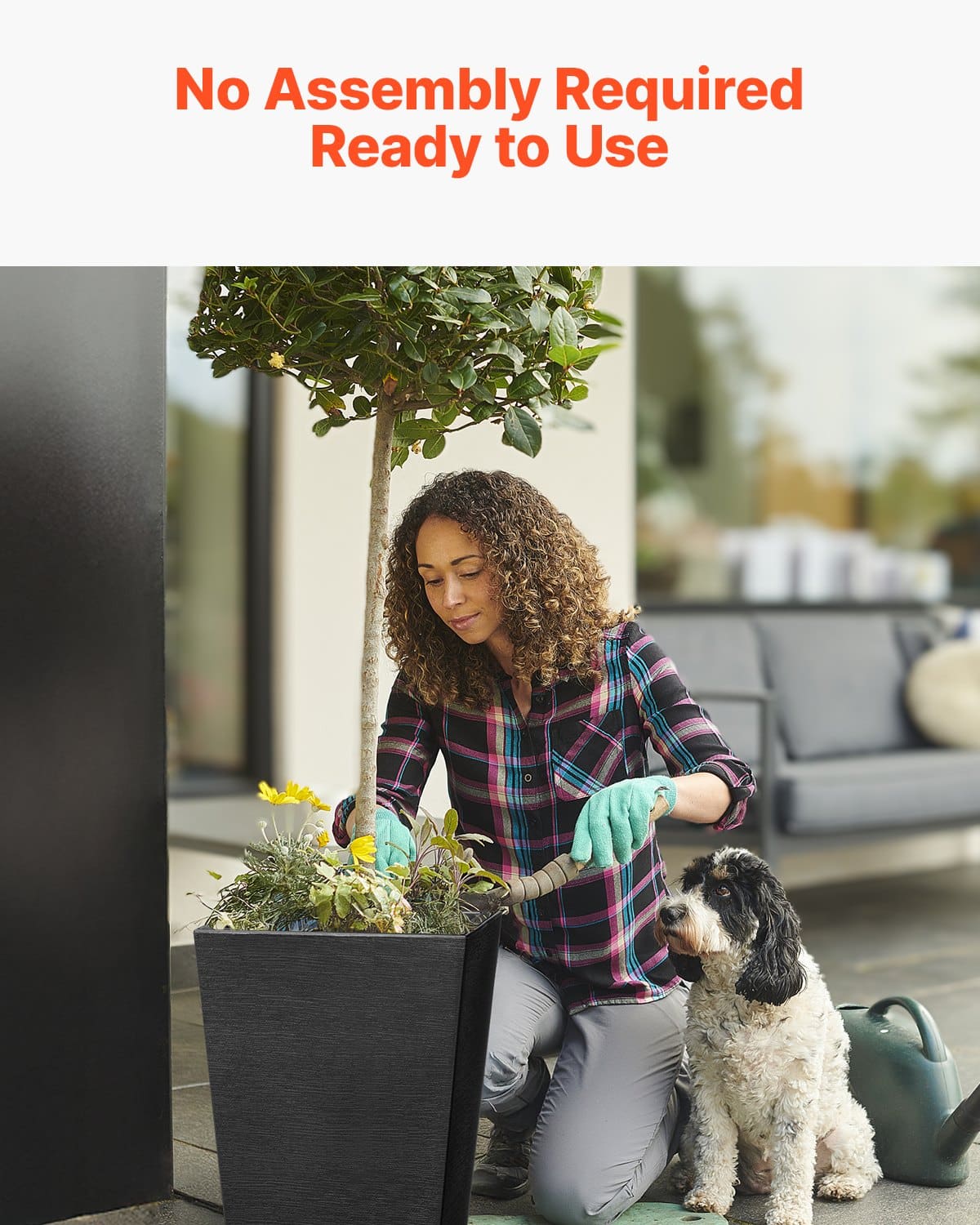 VEVOR Set of 2 Tall 56cm Black Outdoor Planters with Drainage – Modern Square Pots for Indoor & Outdoor Plants - Pilt 6