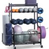 VEVOR Steel Yoga Mat & Gym Equipment Storage Rack with Hooks & Wheels, Heavy-Duty Organizer for Home Gym 103x40.5x96 cm
