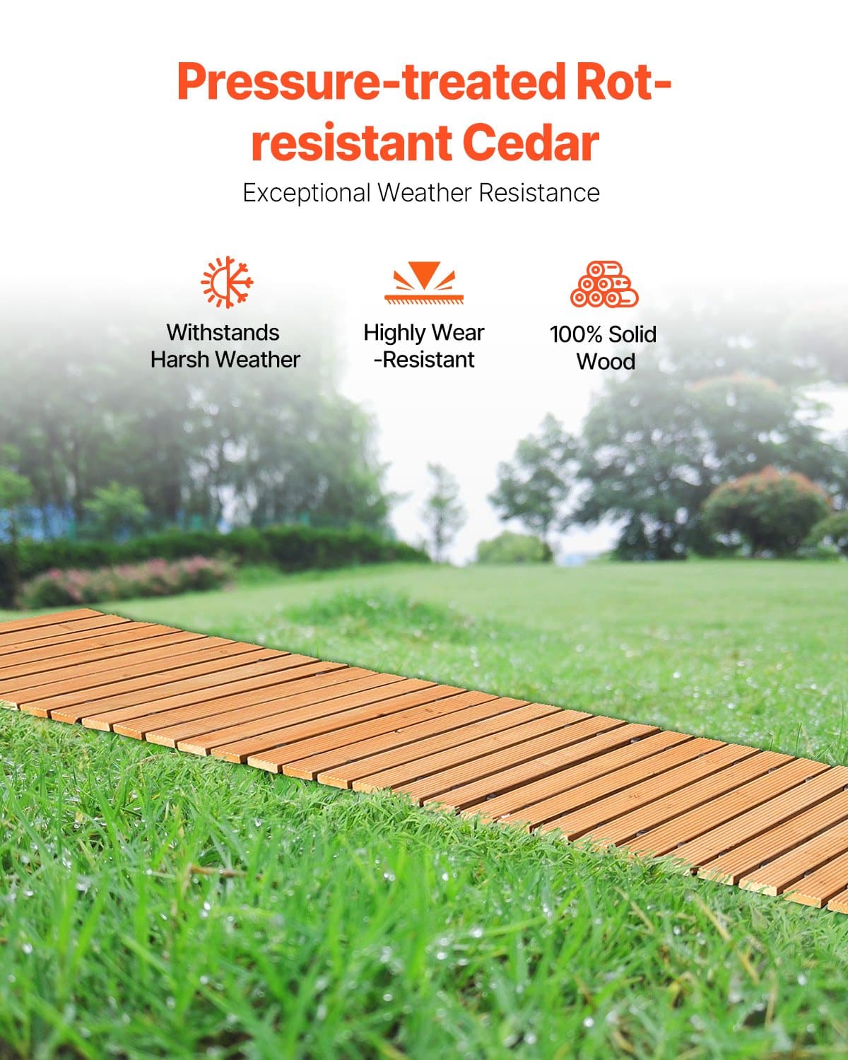 VEVOR 7.3m x 43cm Non-Slip Cedar Garden Pathway – Roll Out Wooden Walkway with Wire Rope, Outdoor Decorative Path for Events - Pilt 4