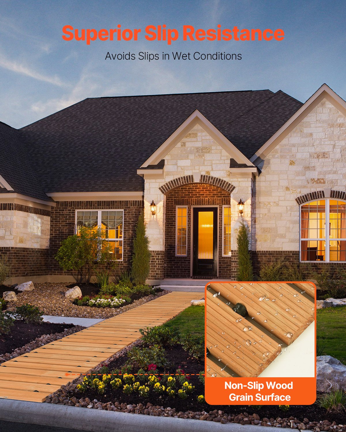 VEVOR 7.3m x 43cm Non-Slip Cedar Garden Pathway – Roll Out Wooden Walkway with Wire Rope, Outdoor Decorative Path for Events - Pilt 5