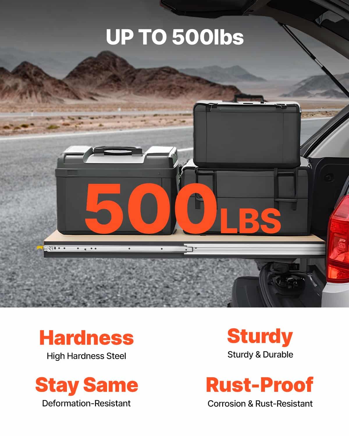 VEVOR Heavy-Duty Locking Drawer Slides, 1 Pair, 500 kg Load, Full Extension, Ball Bearing, Steel, 843 mm, Side Mount – Paveikslėlis 2