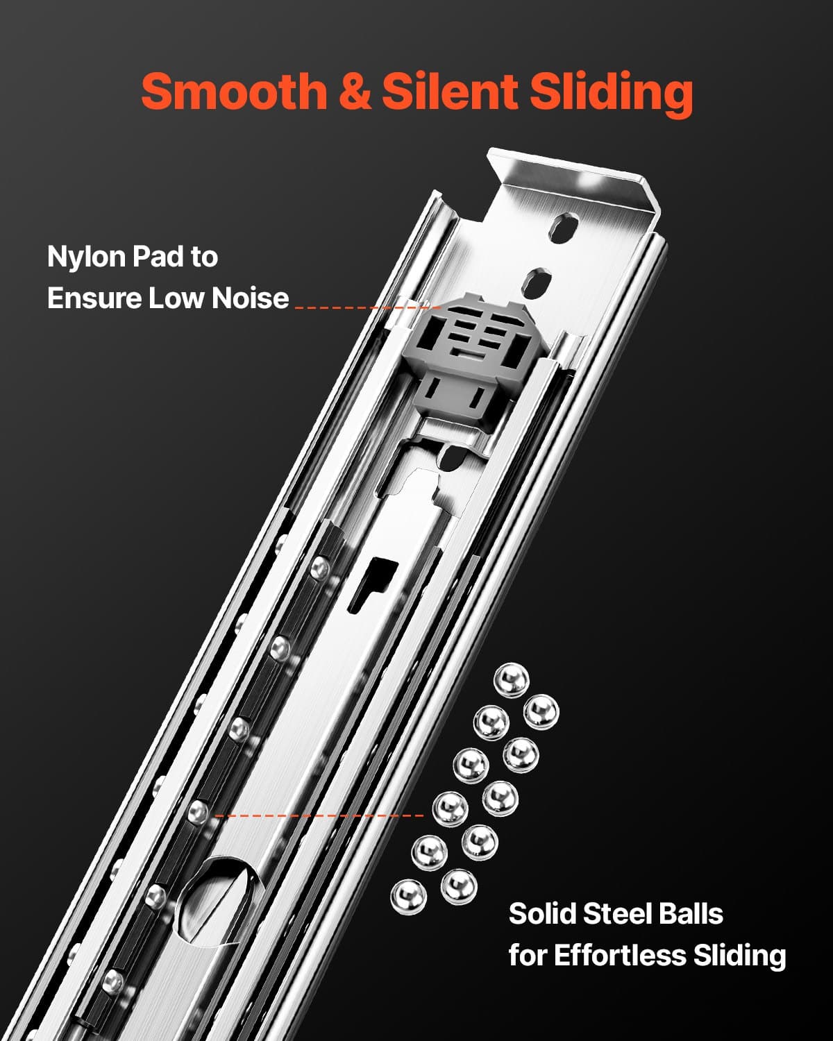 VEVOR Heavy-Duty Locking Drawer Slides, 1 Pair, 500 kg Load, Full Extension, Ball Bearing, Steel, 843 mm, Side Mount – Paveikslėlis 4