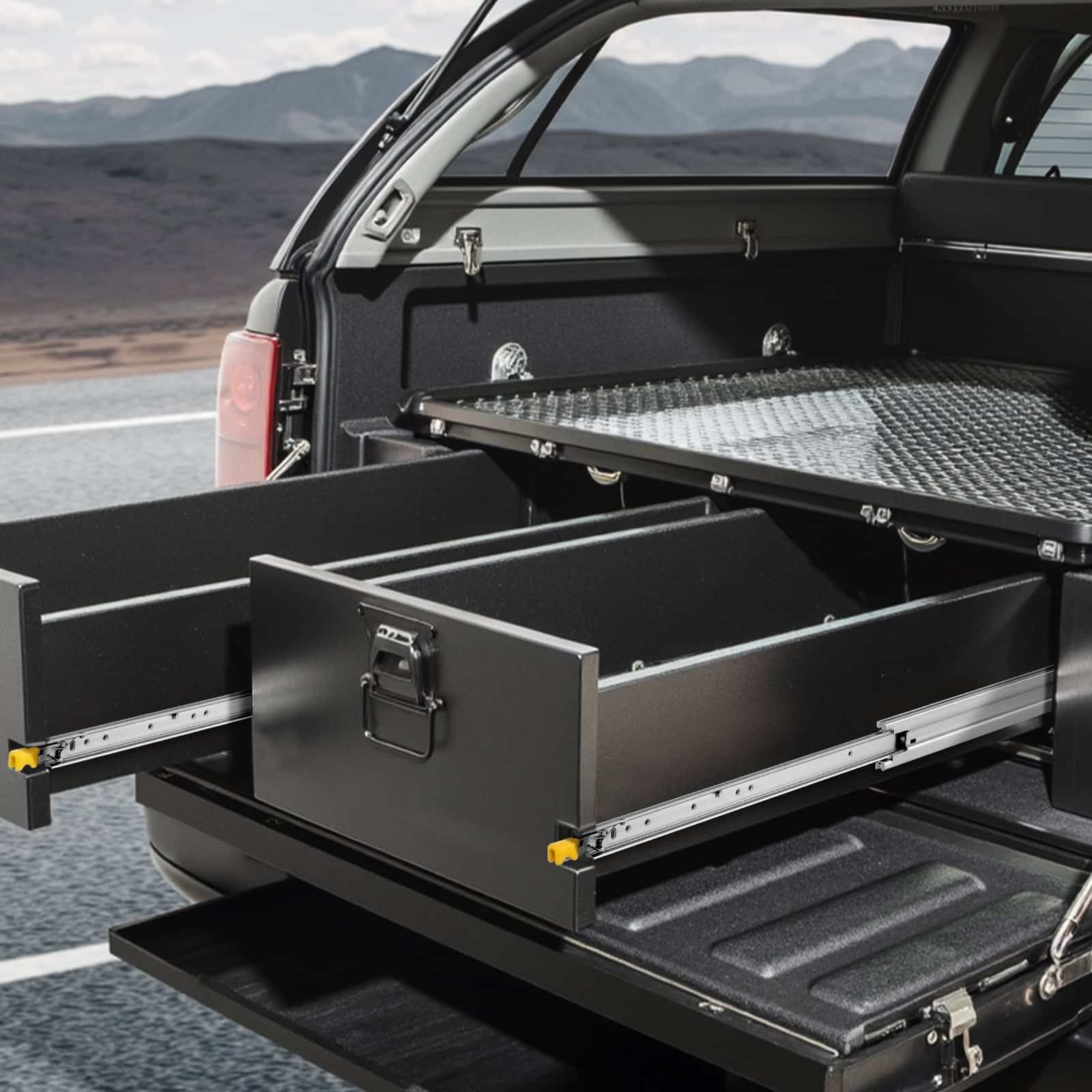 VEVOR Heavy-Duty Locking Drawer Slides, 1 Pair, 500 kg Load, Full Extension, Ball Bearing, Steel, 843 mm, Side Mount – Paveikslėlis 8