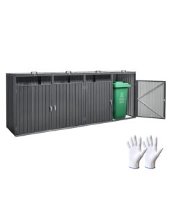 VEVOR уличный шкаф для мусорных баков 4 x 200 л, оцинкованная сталь, с замком, водостойкий, для сада или террасы