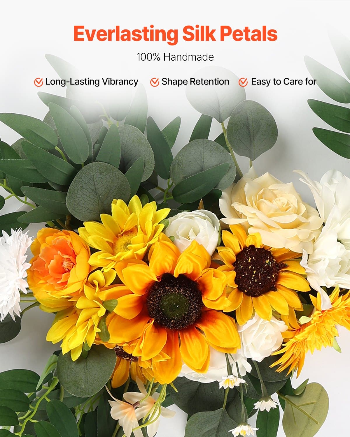 VEVOR Yellow Artificial Wedding Arch Flowers Kit with 6.4m Drapes – 2 Silk Floral Arrangements, 1 Sheer Fabric, 3-Pack Set - Зображення 4