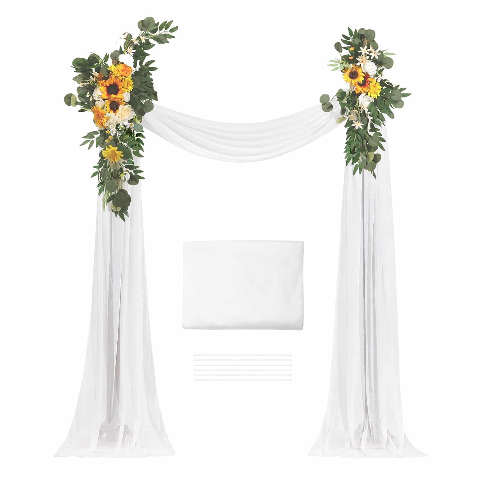 VEVOR Yellow Artificial Wedding Arch Flowers Kit with 6.4m Drapes – 2 Silk Floral Arrangements, 1 Sheer Fabric, 3-Pack Set - Зображення 9