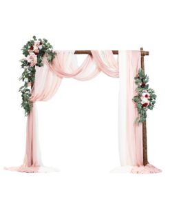 VEVOR Artificial Wedding Arch Flowers Kit with 2 Silk Floral Arrangements & 3 Sheer Drapes, 10m Fit for 1.8x2.3m Arch, Pink, Set of 5