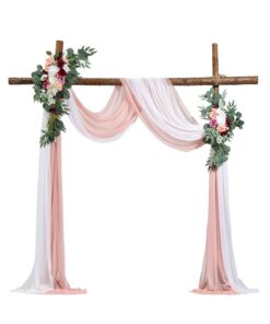 VEVOR Pink Artificial Wedding Arch Flowers & Drapes Kit (4-Pack), 2 Silk Flower Arrangements & 2 Sheer 6.4m Drapes for Ceremony Decor