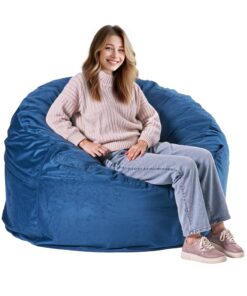 VEVOR Adult Bean Bag Chair – Blue, Round Shape, Dutch Velvet, High-Density Foam, Washable Cover, Handle & Pocket
