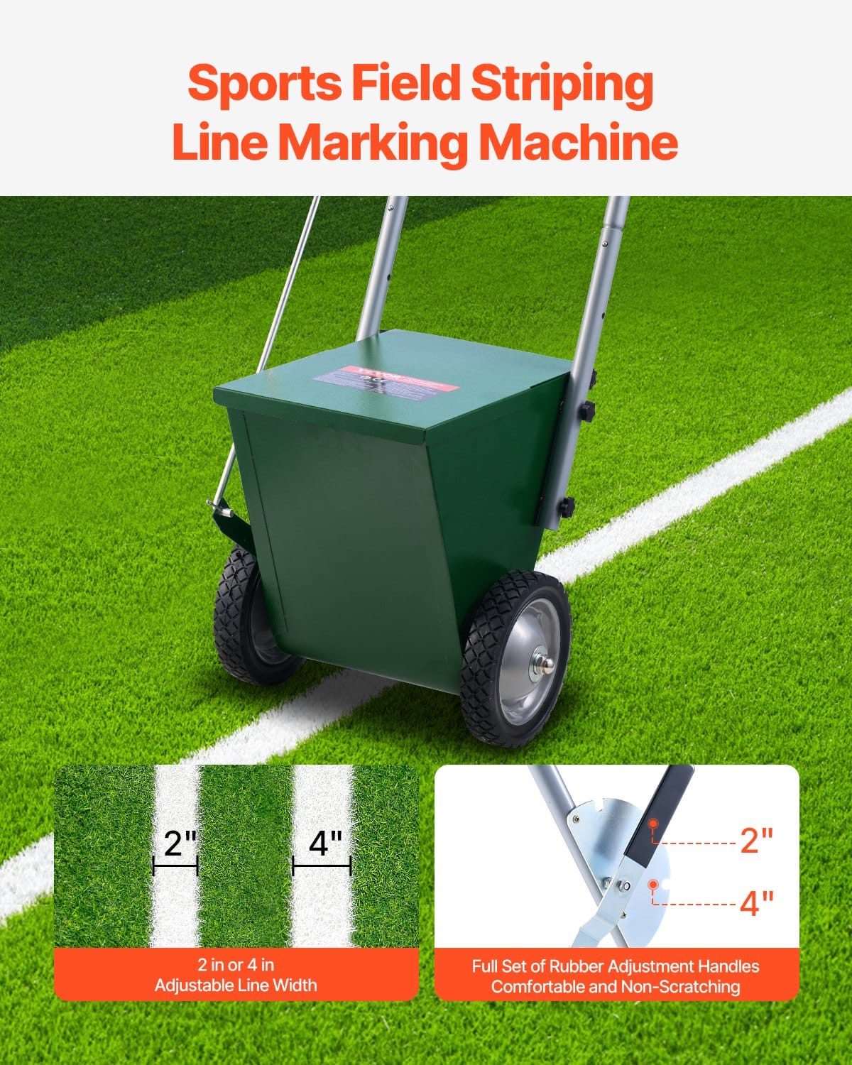 VEVOR Dry Line Marker with 2 Wheels, Adjustable 5–10 cm Line Width, 11.3 kg Capacity, for Baseball & Softball Fields, Green - Image 2