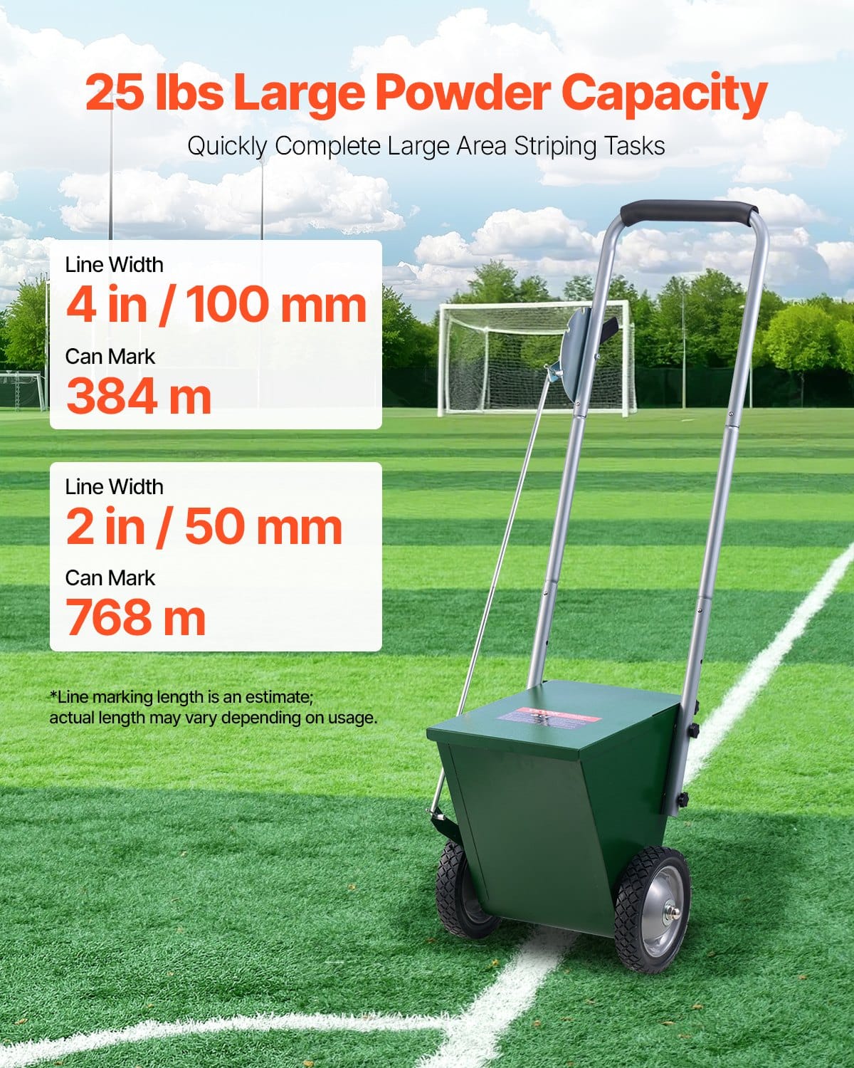 VEVOR Dry Line Marker with 2 Wheels, Adjustable 5–10 cm Line Width, 11.3 kg Capacity, for Baseball & Softball Fields, Green - Image 4
