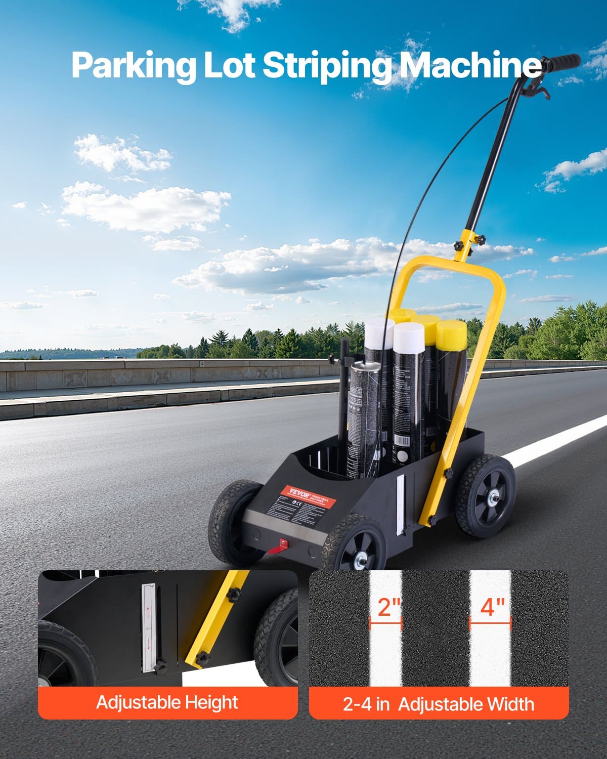 VEVOR Line Marking Machine 61x33x90cm, 4-Wheel Adjustable 5–10cm Striping Width, for Parking, Roads, Sports Fields, Black - Image 2