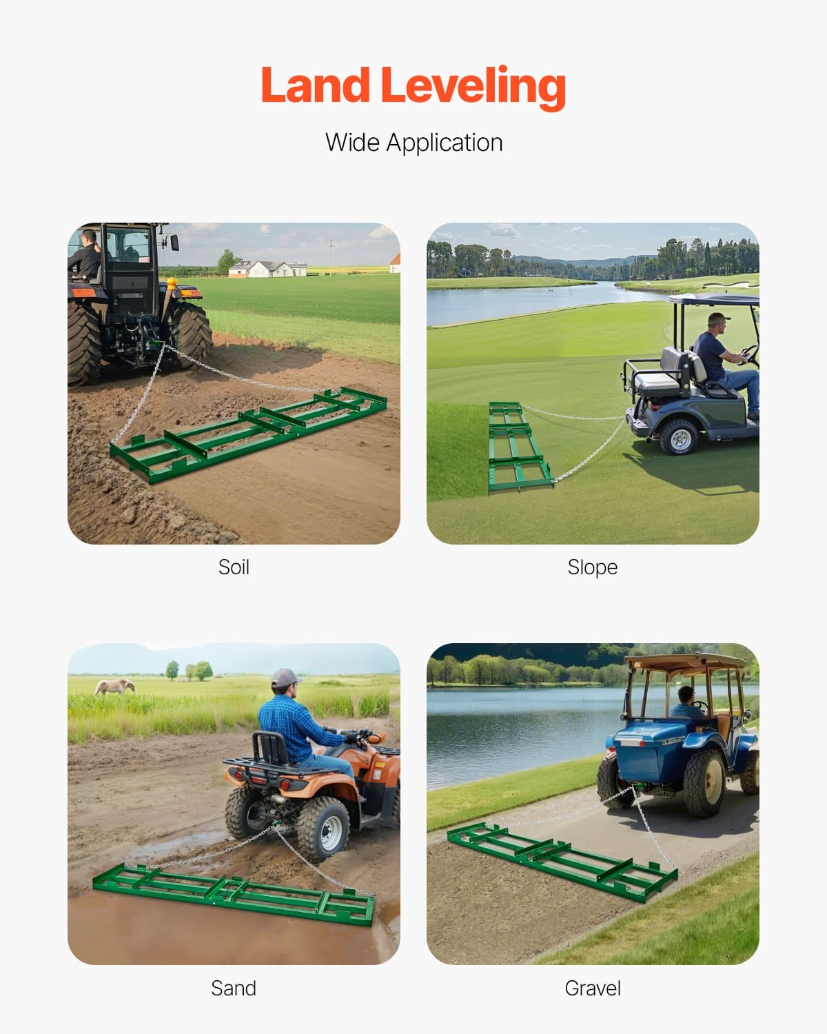 VEVOR 2.4 m Heavy Duty Tow-Behind Drag Harrow with Adjustable Bars & 1.8 m Chain – Lawn, Gravel, and Driveway Leveling Rake — attēls 6