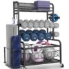 VEVOR Steel Yoga Mat & Gym Equipment Storage Rack with Hooks & Wheels, Home Organizer for Dumbbells, Kettlebells, Rollers