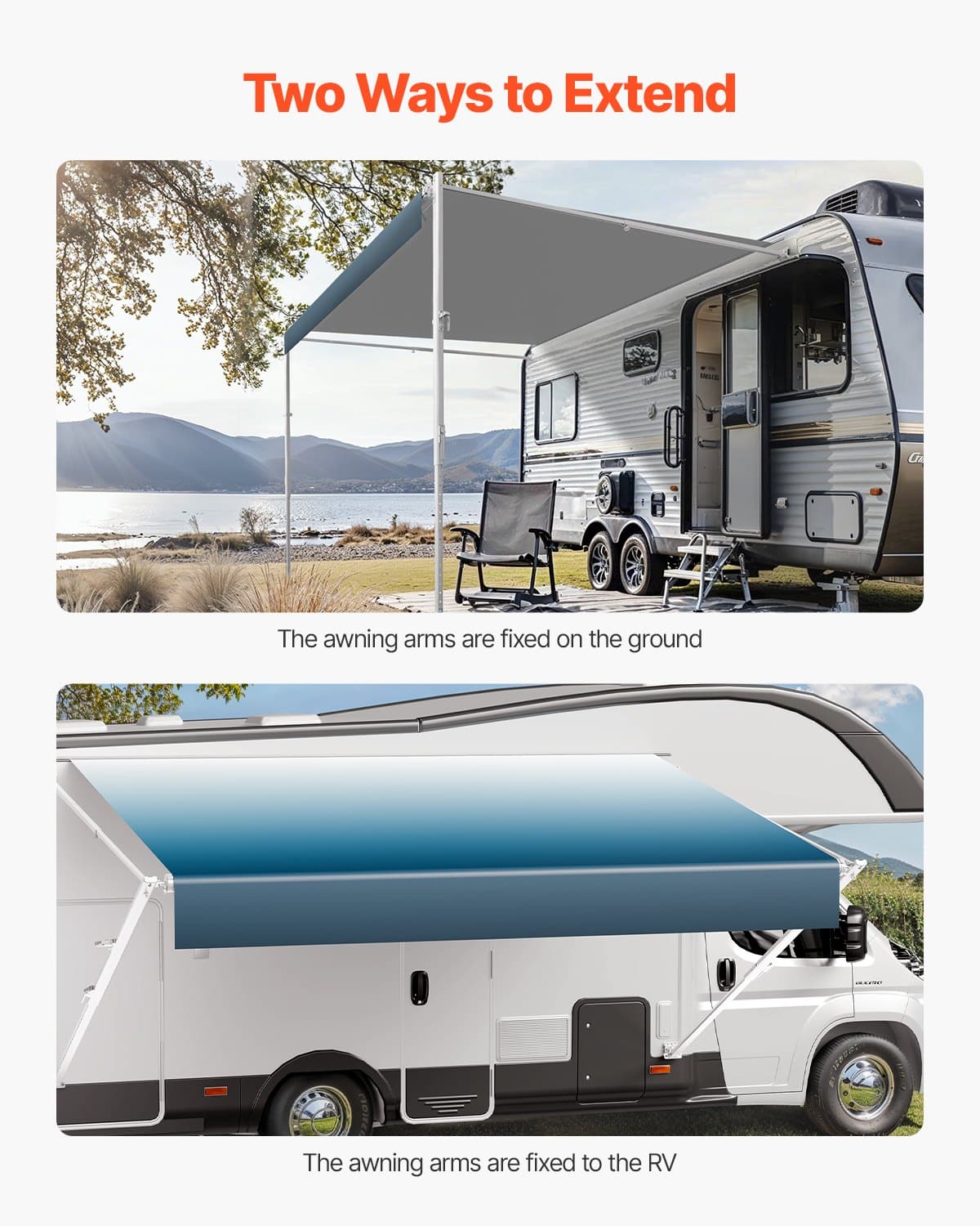 VEVOR Manual RV Awning Kit 5.5m, Retractable Waterproof Awning with Aluminum Frame for Trailers and Campers, Blue Fade - Pilt 2