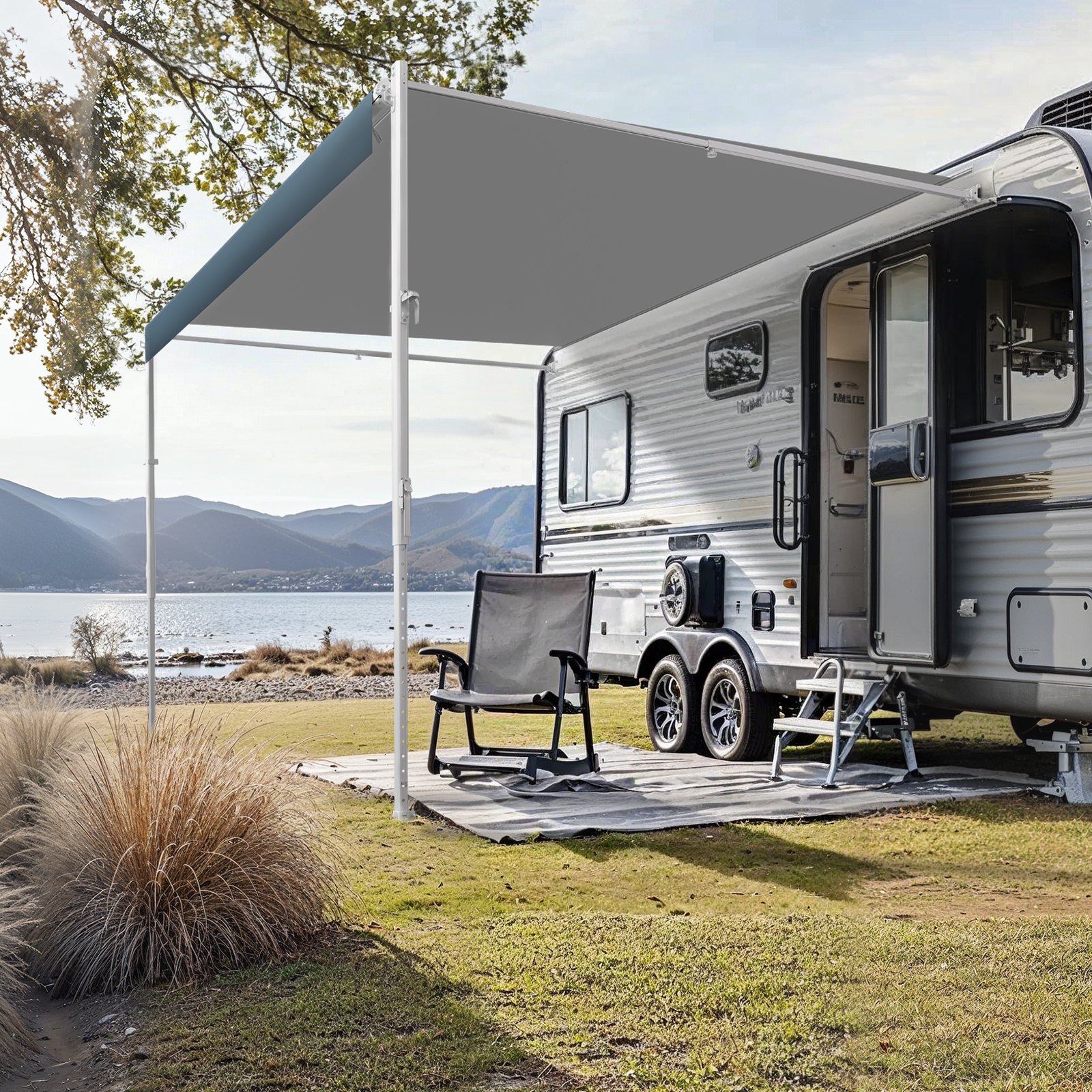 VEVOR Manual RV Awning Kit 5.5m, Retractable Waterproof Awning with Aluminum Frame for Trailers and Campers, Blue Fade - Pilt 8