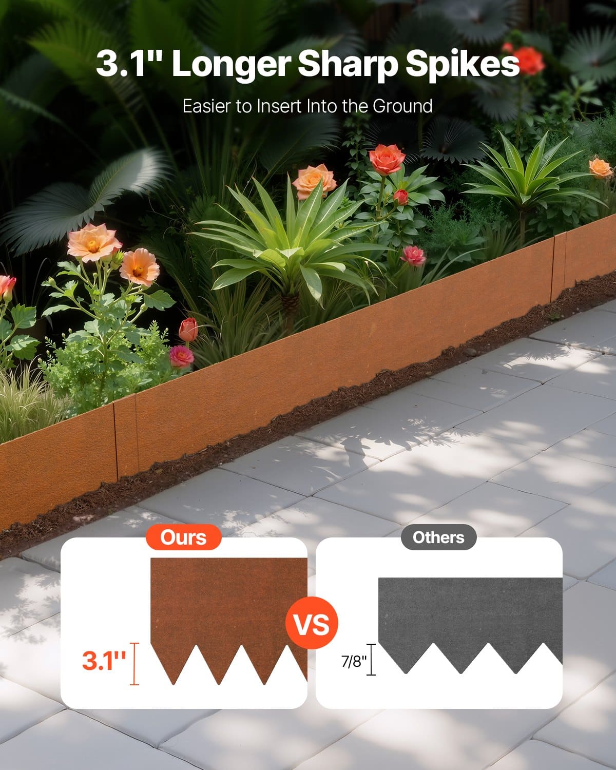 VEVOR Steel Garden Edging, 6-Pack 101x20 cm Weather-Resistant Bendable Metal Lawn Border for Flower Beds & Pathways - Pilt 2