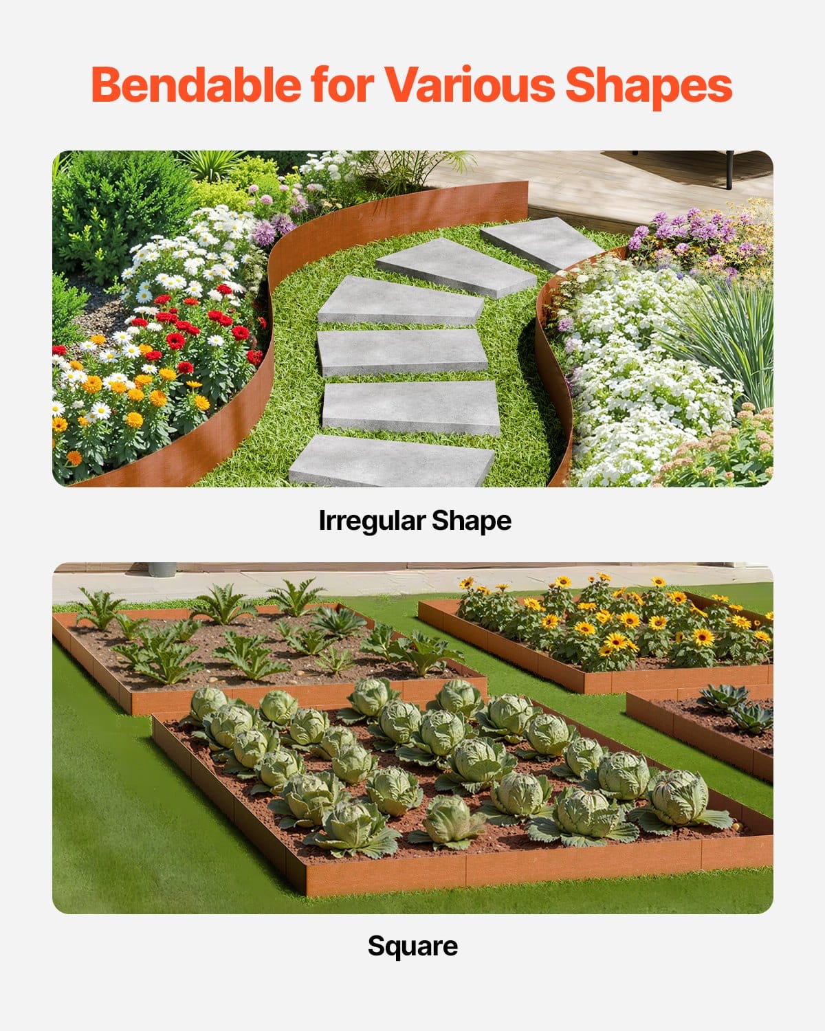VEVOR Steel Garden Edging, 6-Pack 101x20 cm Weather-Resistant Bendable Metal Lawn Border for Flower Beds & Pathways - Pilt 4