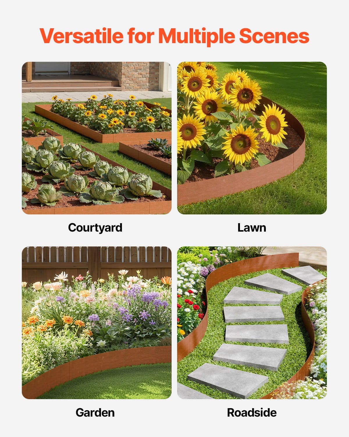 VEVOR Steel Garden Edging, 6-Pack 101x20 cm Weather-Resistant Bendable Metal Lawn Border for Flower Beds & Pathways - Pilt 6