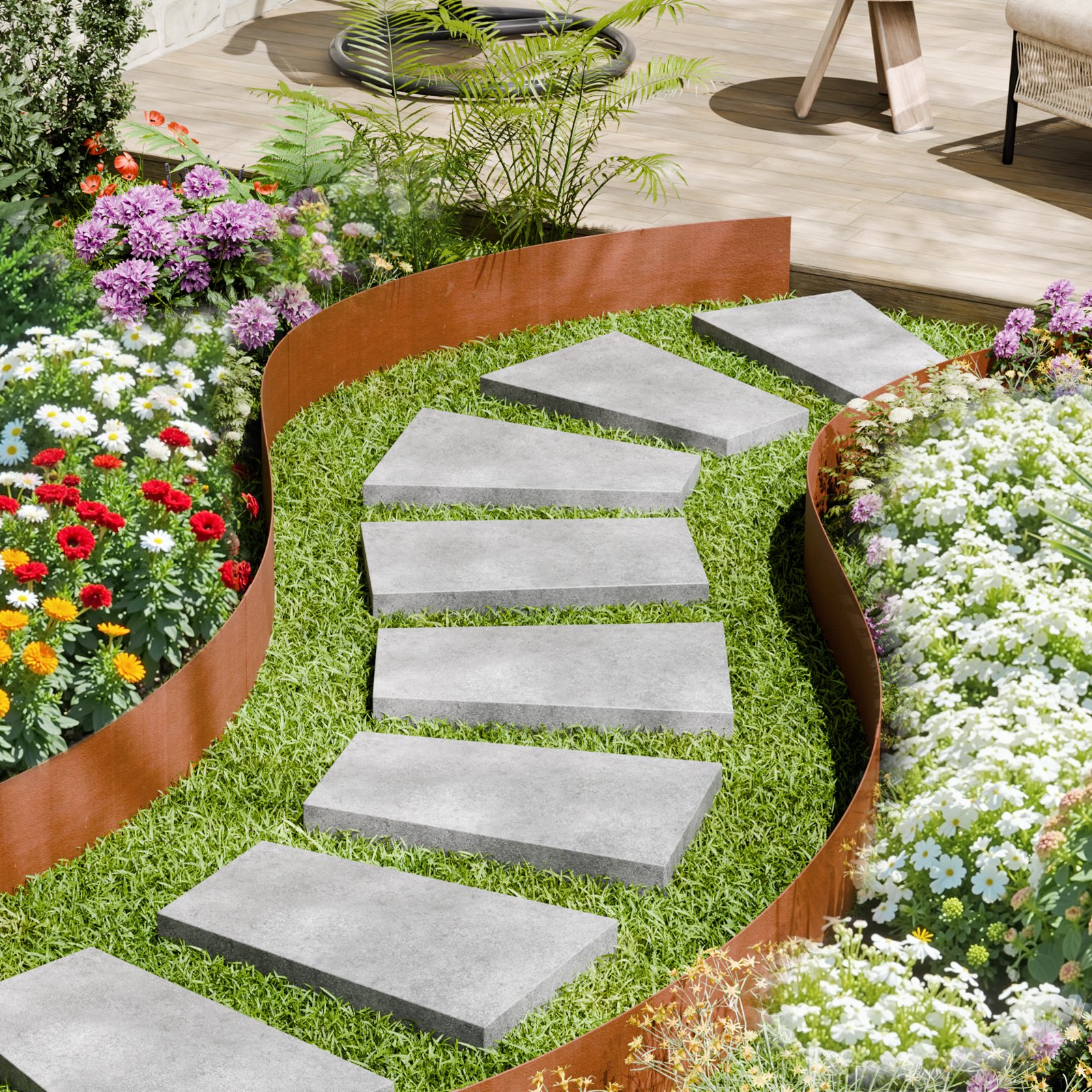 VEVOR Steel Garden Edging, 6-Pack 101x20 cm Weather-Resistant Bendable Metal Lawn Border for Flower Beds & Pathways - Pilt 8