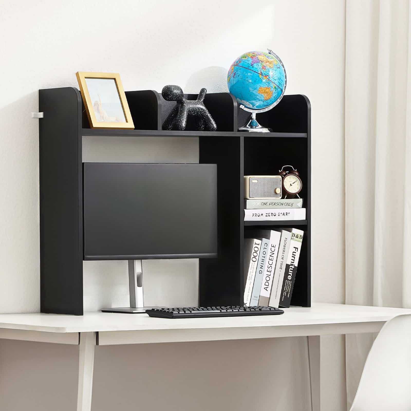 VEVOR 2-Tier Desktop Bookshelf Hutch, 94.5x24.1x73.4 cm, Wood Storage Organizer with Anti-Slip Pads for Office, Home, Dorm, Black — изображение 8