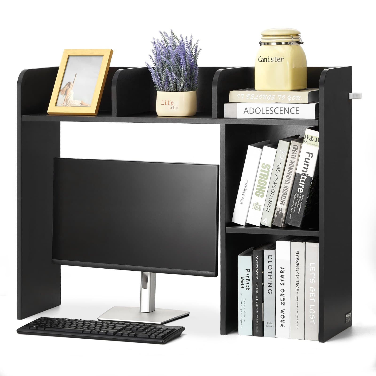 VEVOR 2-Tier Desktop Bookshelf Hutch, 94.5x24.1x73.4 cm, Wood Storage Organizer with Anti-Slip Pads for Office, Home, Dorm, Black — изображение 10