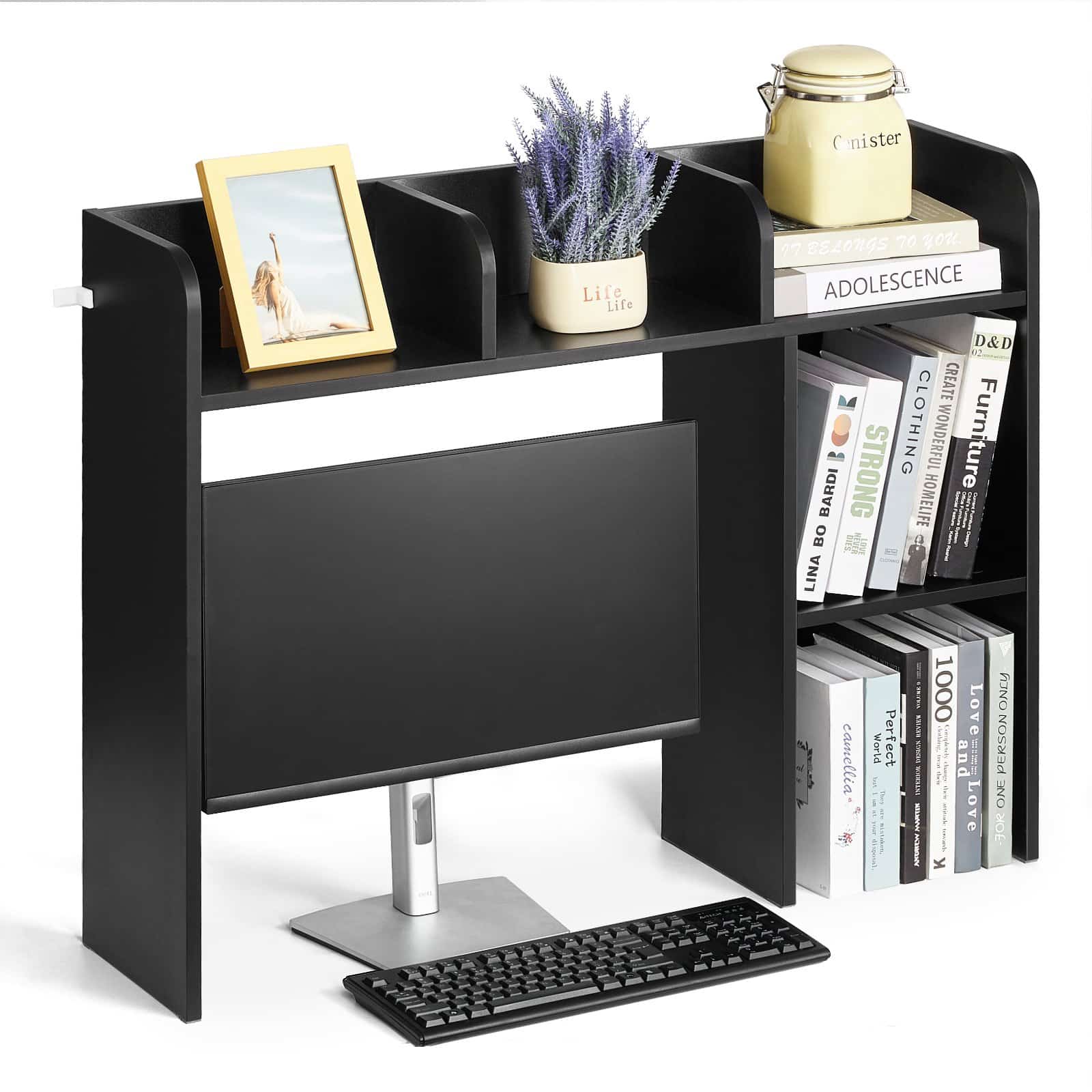 VEVOR 2-Tier Desktop Bookshelf Hutch, 94.5x24.1x73.4 cm, Wood Storage Organizer with Anti-Slip Pads for Office, Home, Dorm, Black — изображение 12