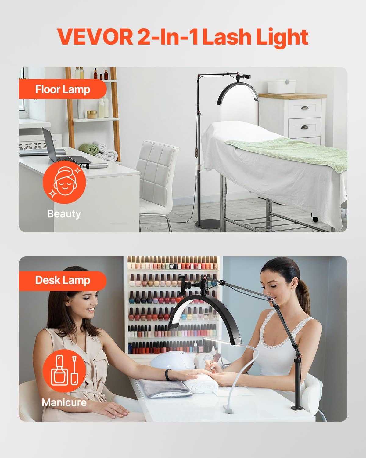 VEVOR 2-in-1 LED Half Moon Lash Light with Phone Holder & Remote, Floor & Desk Lamp for Eyelash Extensions, 3000K–6000K - Image 2