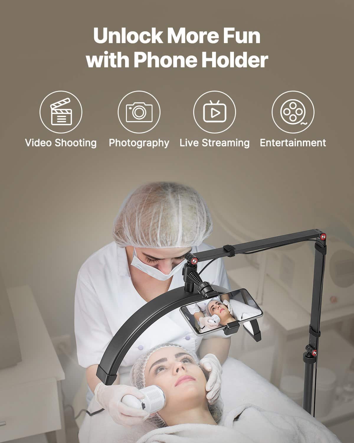 VEVOR 2-in-1 LED Half Moon Lash Light with Phone Holder & Remote, Floor & Desk Lamp for Eyelash Extensions, 3000K–6000K - Image 6