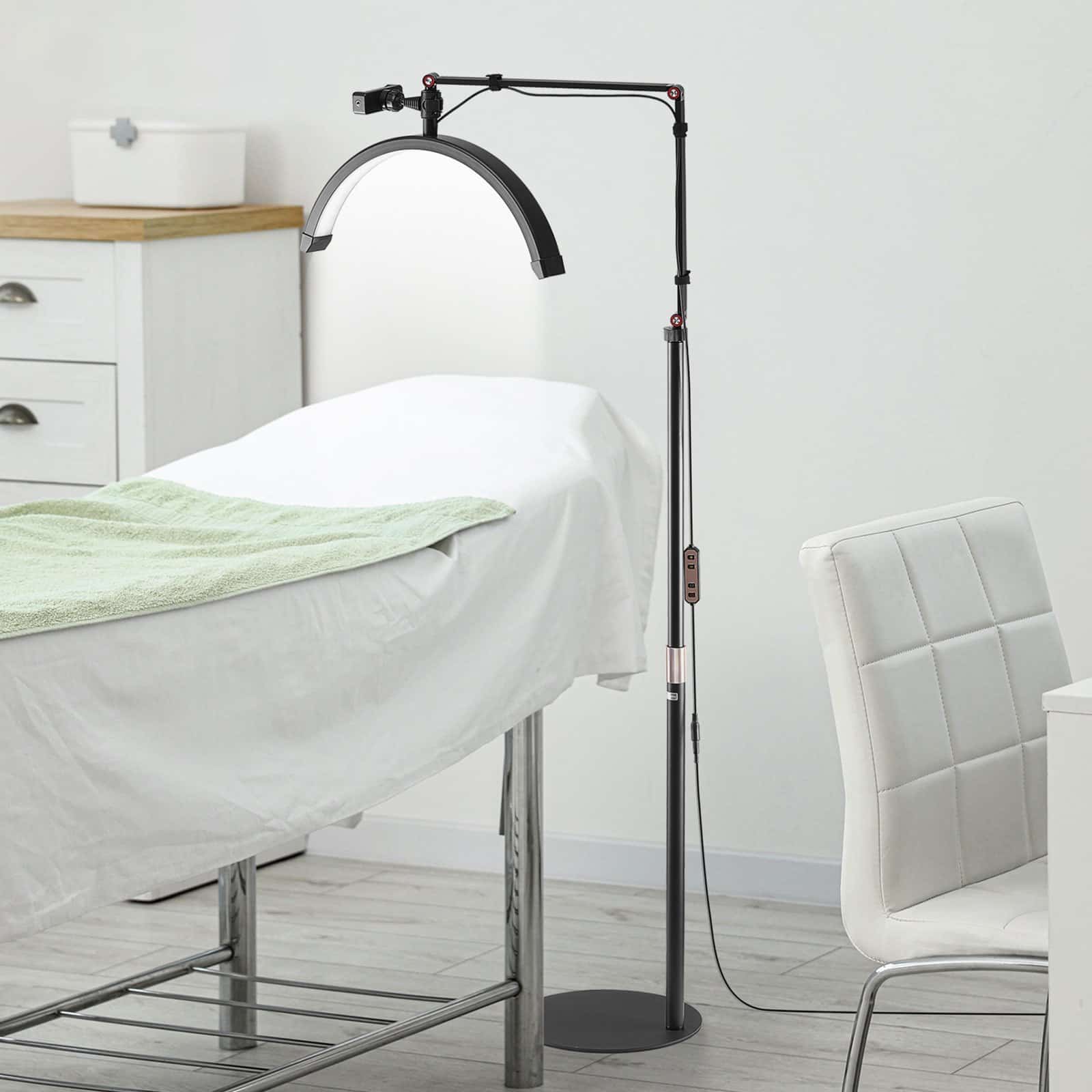 VEVOR 2-in-1 LED Half Moon Lash Light with Phone Holder & Remote, Floor & Desk Lamp for Eyelash Extensions, 3000K–6000K - Image 8